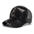 thumbnail image 3 of Baseball Cap Men Women Casual Solid Color Sequin Mesh Adjustable Unisex Sun Hat Outdoor Running Workouts Black One Size, 3 of 3