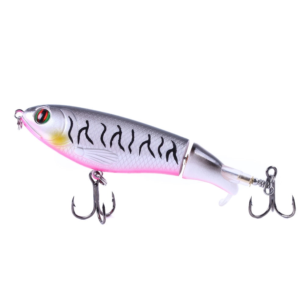 HENGJIA Fishing Lures, 8PCS Popper lure  with Floating Rotating Tail Barb Treble Hooks, Topwater Fishing Lures for Saltwater and Freshwater Bass Trout Walleye