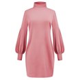 thumbnail image 2 of Vestido de mujer Cuello alto Manga larga Costilla Vestido corto de moda para mujer para ir de compras Citas Rosa 2XL, 2 of 5