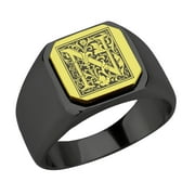 Stainless Steel Men Male Signet Ring Floral Alphabet Initial Anniversary Gold Top N SZ 14
