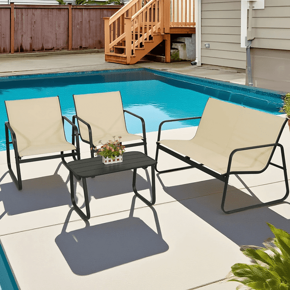 4-Piece Outdoor Conversation Set, with Loveseat and Coffee Table. Lightweight, Water-Resistant & UV-Resistant Textilene Fabric for Patio, Garden, Balcony, and Poolside.