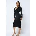 thumbnail image 3 of Long Sleeve Midi Dress With Low V Neck Front And Back With Ruching On Sides And Chest M, 3 of 6