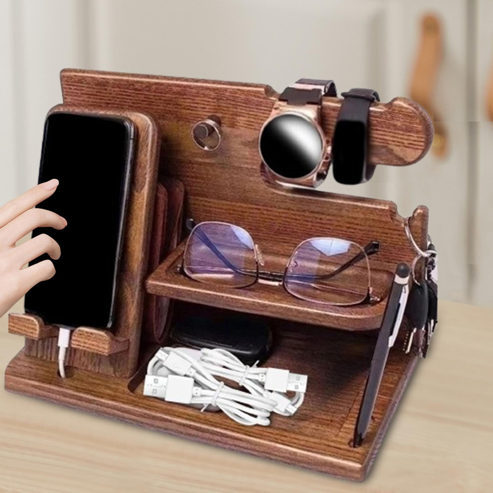 PETSOLA Wood Phone Docking Station NightStand Organizer Rustic