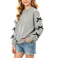 thumbnail image 2 of jobturf Girls Crewneck Sweatshirt Cute Black Bow Decor Long Sleeve Pullover Tops Holiday Party Fleece&nbsp;Lined Sweatshirts for Kids 110, 2 of 6