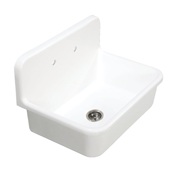 Kingston Brass GKTA3020198 Arcticstone 30-Inch Solid Surface White Stone Single Bowl Top-Mount Kitchen Sink with Backsplash and Strainer in Matte White