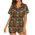 thumbnail image 2 of Feancey Womens Halloween Pajamas Sets Short Sleeve Button Down Sleepwear Elastic Waist Shorts Lounge Set Holiday Novelty Printed Pj Two Piece Multicolor XXL, 2 of 6