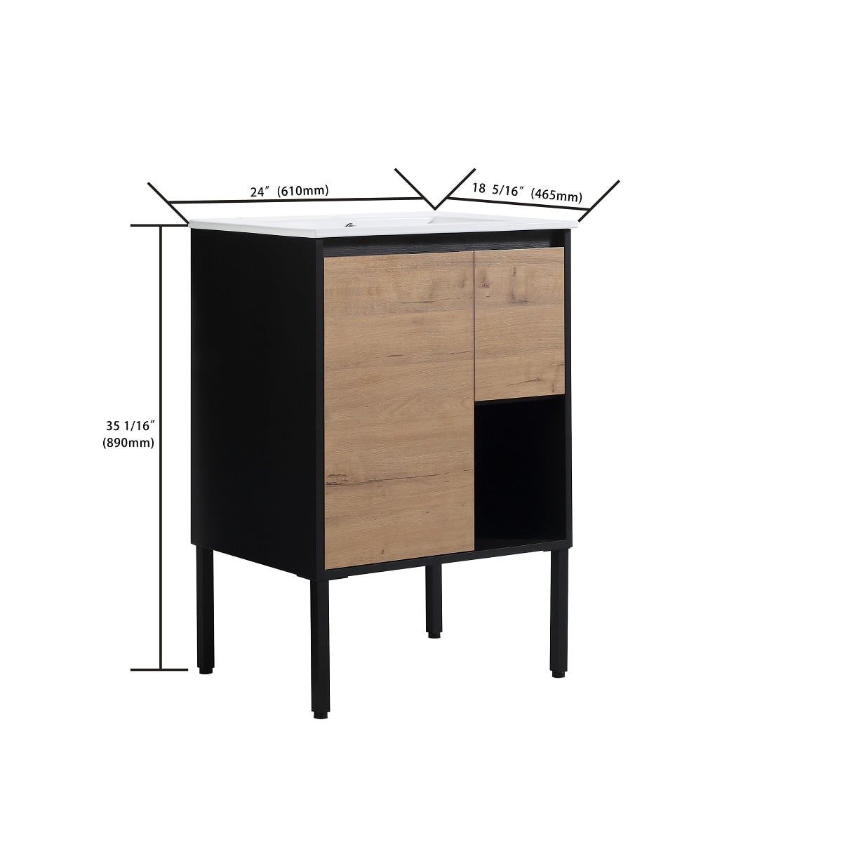 Kepooman 24" Modern Bathroom Freestanding Vanity & Sink Combo, Wall Mounted Cabinet Set with Basin Sink, Oak