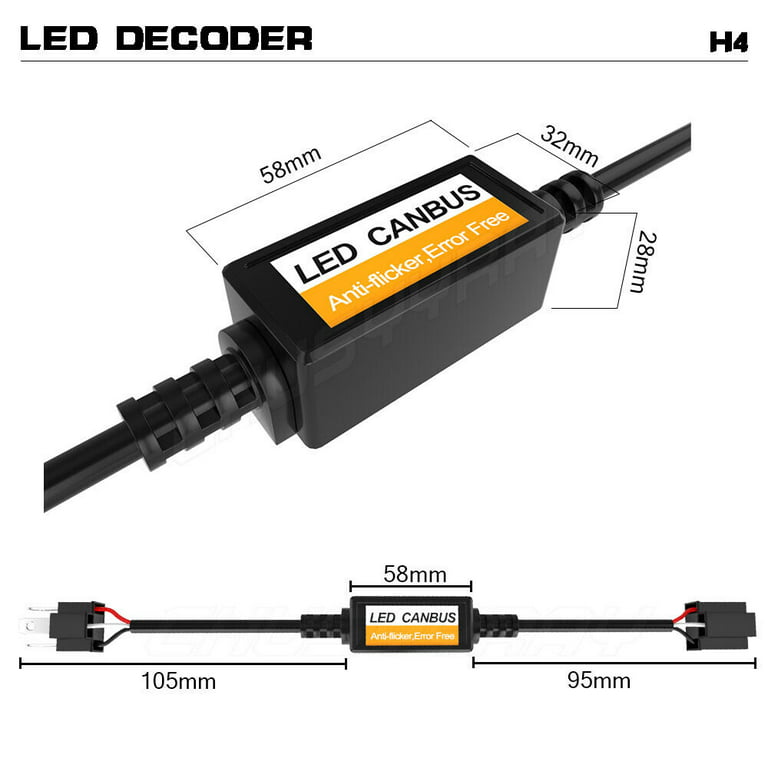 H4 9003 LED Headlight Decoder Canbus Adapter Connectors Anti-Flicker Resistor 2X, Size: Approx.50*15mm/1.97*0.59 Inches