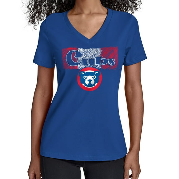 Women's Starter Royal Chicago Cubs Team Color Shading V-Neck T-Shirt