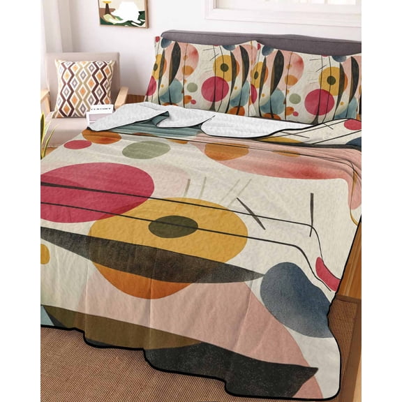Geometric Abstract King Size Down Alternative Comforter, Lightweight Comforter Quilt Bedding Set with Pillow Shams Modern Vintage Oil Painting Art All Seasons Bed Comforter Duvet Insert 96"x106"