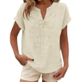 thumbnail image 4 of Womens Embroidered Tops Cotton Boho Tops Gauze Shirts Lightweight Linen Blouses For Women Oversized Linen Shirts For Women Solid Color Work Blouses Peasant Tops For Women Beige S, 4 of 9