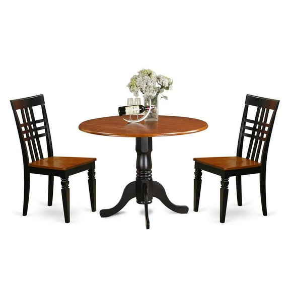 East West Furniture 3  Pc  Dining  room  set  with  a  Dining  Table  and  2  Kitchen  Chairs  in  Black  and  Cherry
