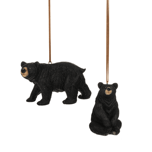 Set of 2 Resin BLACK BEAR Christmas Ornaments, by Midwest