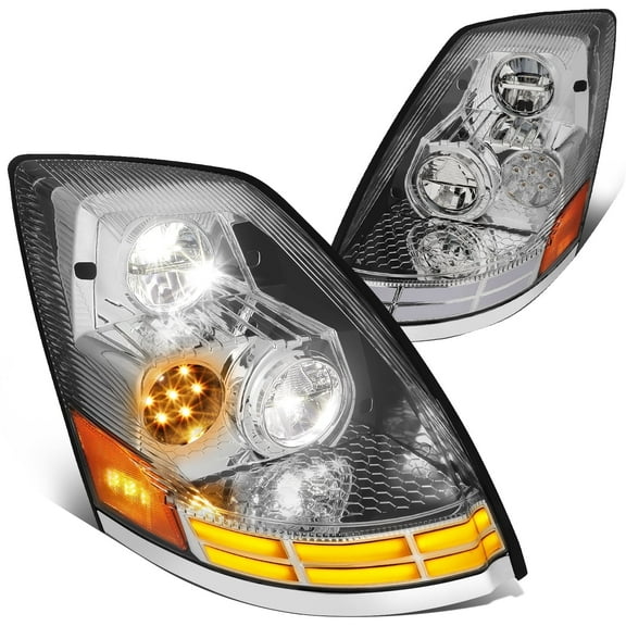 DNA Motoring For 03-17 Volvo VN VNL VNM VNX Full LED Switchback Headlight Lamps Pair Chrome