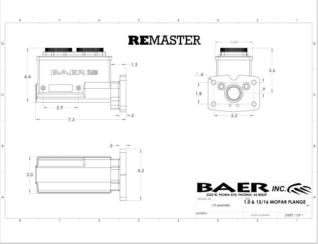 Baer Brakes 6801301LP ReMaster 4-Bolt Mopar Master Cyl Assembly, Black, 1in bore, Left port