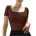 thumbnail image 2 of aidice Jumpsuits for Women Summer Casual Ribbed Square Neck Short Sleeve Slim Fitting Comfy Bodysuits, 2 of 7