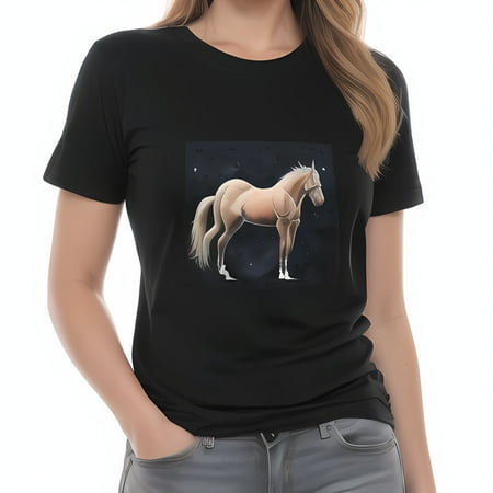 

Stunning Palomino Horse Night Sky T-Shirt Photo Realistic Design Detailed Artwork Women s T-Shirt with Beautiful Horse Graphic Perfect Gift