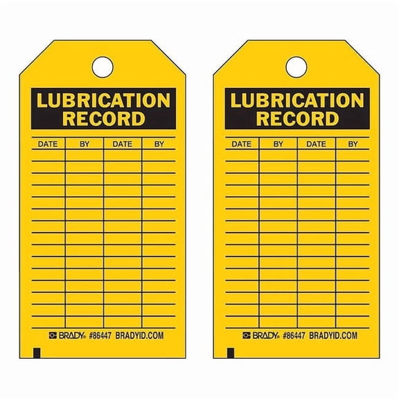 Brady Lubrication Rcd Tag,5-3/4 x 3 In,PK10 86447