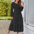 thumbnail image 1 of Vestido De Manga Larga Vestido ajustado para mujer Vestido largo tipo túnica con mangas abullonadas Vestido diario plisado con cuello redondo Ygjytge Negro L para Mujer, 1 of 6