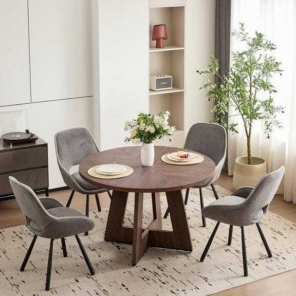 HJhomeheart 5 Piece 47" Round Dining Table Chairs Set for 4, Farmhouse Kitchen Table & 4 Mid Century Swivel Dinning Chairs for Home Dining Living Room