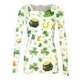 thumbnail image 5 of ASDFVBKG Women's St Patrick's Day Blouse Dressy Crew Neck Basic Long Sleeve Slim Fit Pullover Ribbed Knit Lucky Shamrock Comfy Tees Beige XL, 5 of 6
