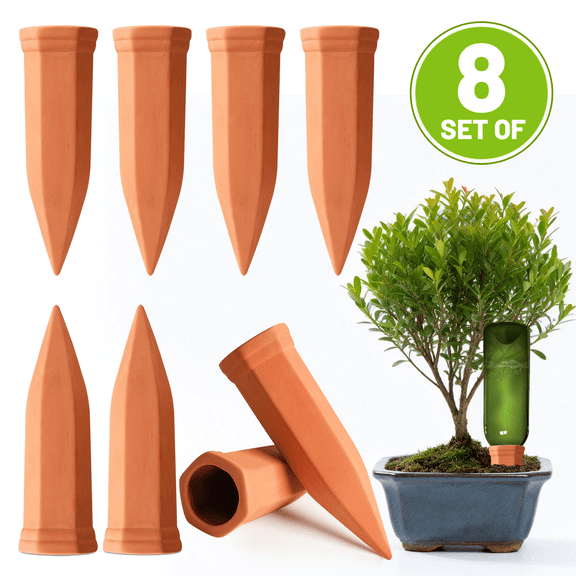 Plant Watering Devices, 8 Pack Terracotta Vacation Plant Waterer, Wine Bottle Watering Stakes Slow Release Plant Watering Spikes, Self Watering Devices for Indoor Outdoor Plants