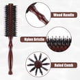 thumbnail image 5 of Unique Bargains Nylon Bristle Round Curling Hair Ruled Comb with Wood Handle for Hair Drying Styling Brown 10 Row S, 5 of 7