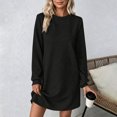 thumbnail image 2 of Vynhevius Womens Solid Textured Dress Crew Neck Long Sleeve Casual Loose Mini, 2 of 8