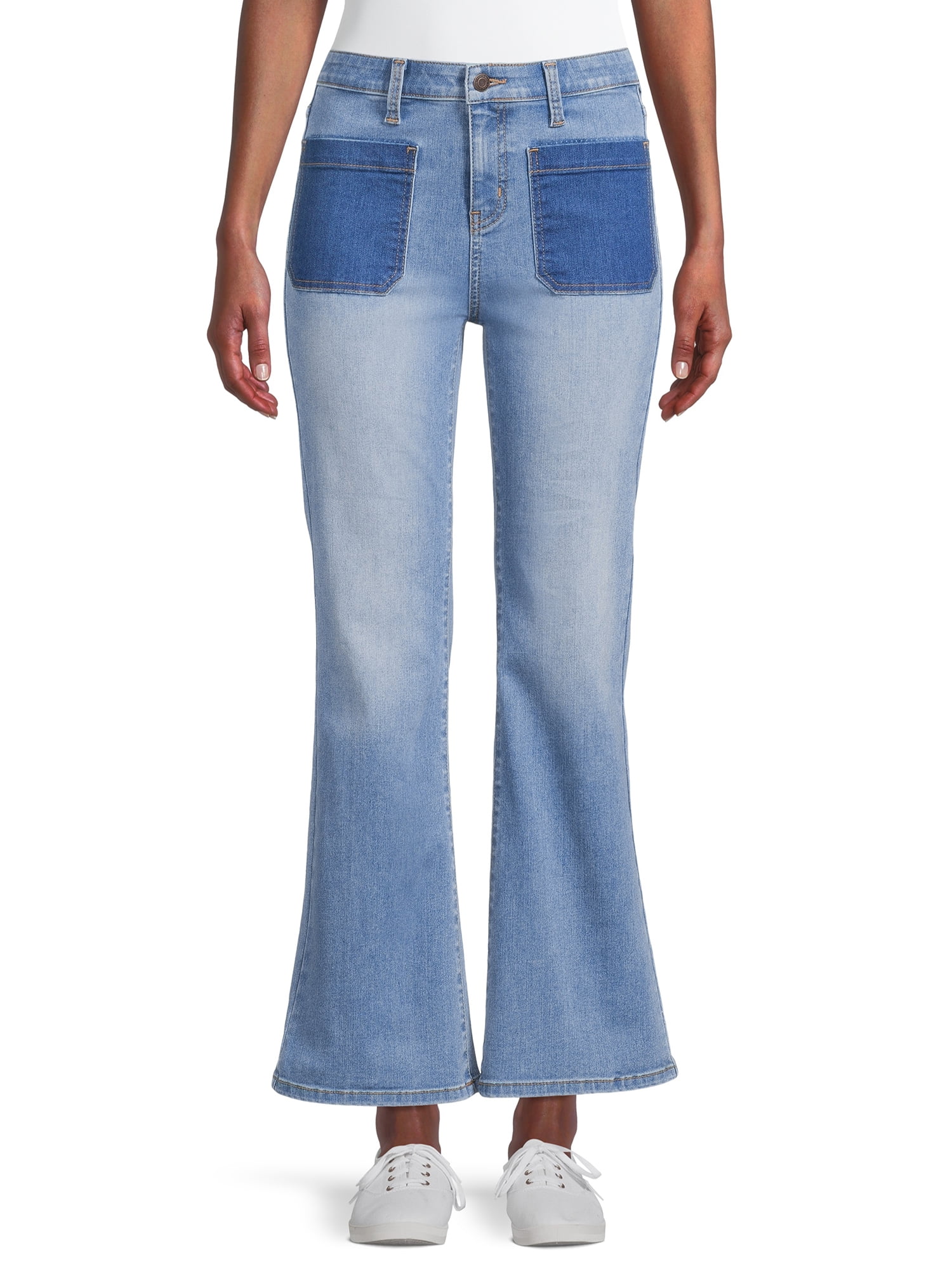 Time and Tru Women's Patch Pocket Flare Jeans