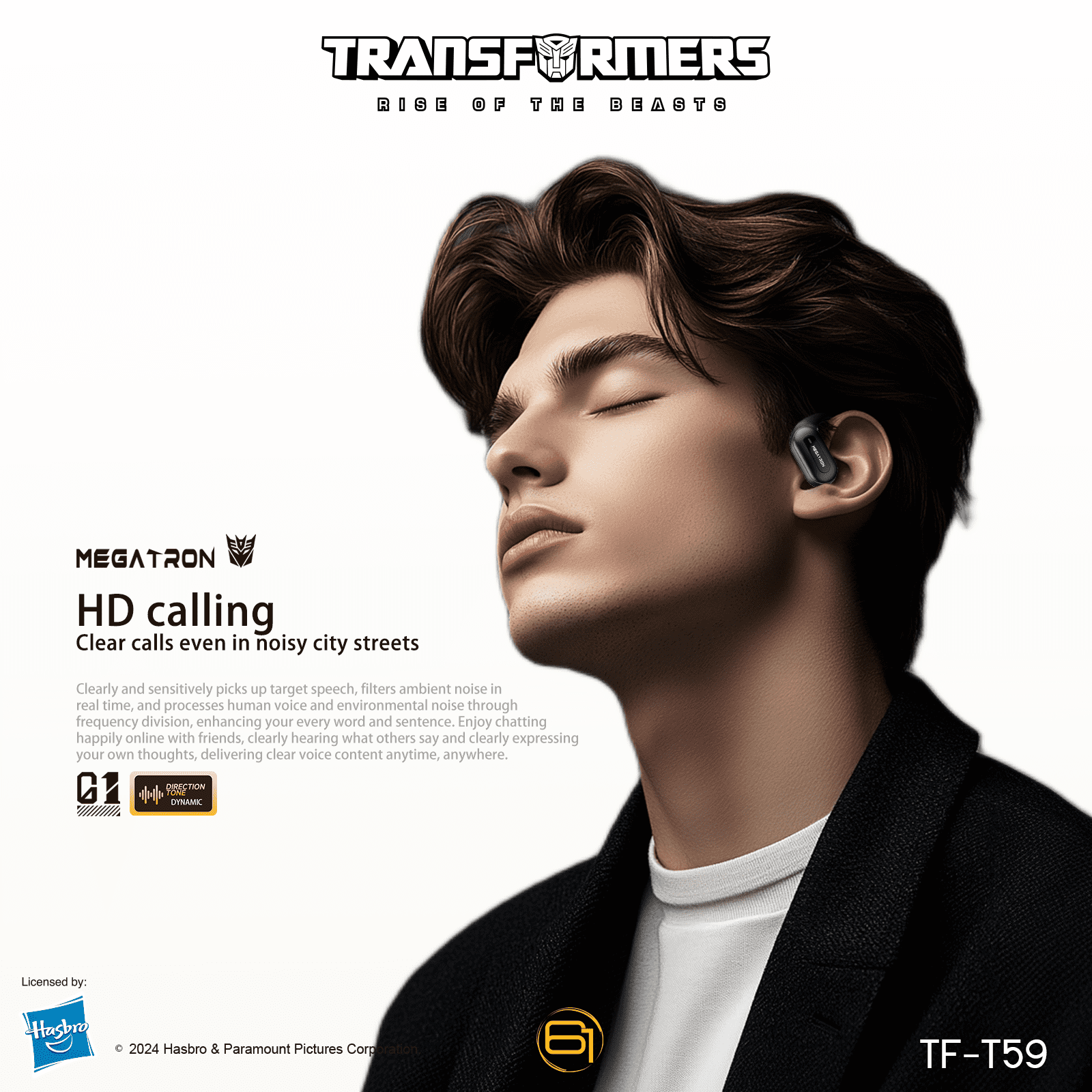 Transformers TF-T59 Ear-Hook True Wireless Bluetooth Earbuds with Mic, Low Latency Game/Music Modes, 13mm Drivers, Secure Fit Sport Headphones, IPX5 Waterproof Deep Bass Sound – Megatron Black