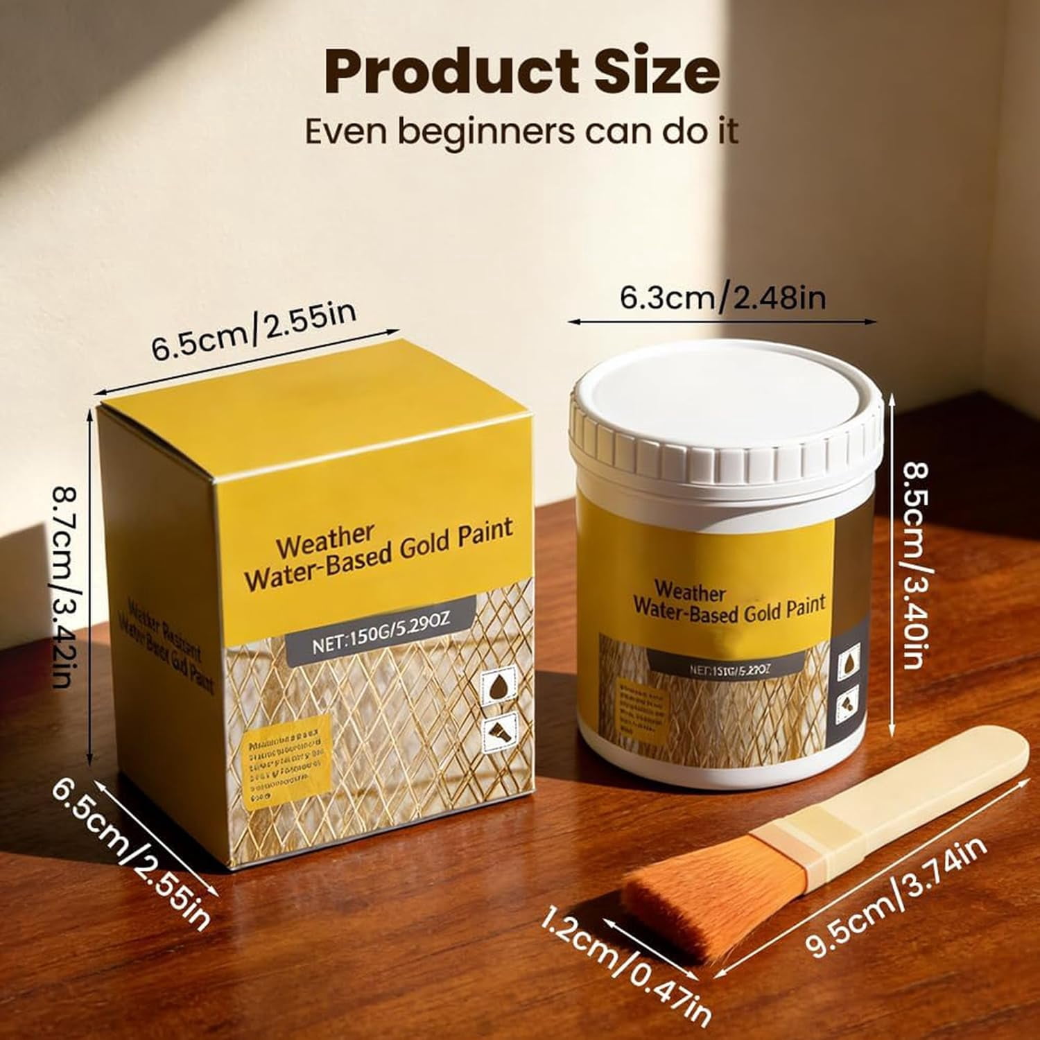 Water-Based Weather-Resistant Gold Paint, Metallic Gold Leaf Acrylic Paint for Wood, Metal, Canvas & Crafts, Waterproof Outdoor Paint for Furniture, Art, Gilding & DIY Projects (3pc)