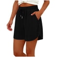 thumbnail image 2 of Costeam Womens Contrast Color Trim Dolphin Hem Running Shorts Deep Side Inset Hand Pockets Adjustable Drawstring Elastic High Waist Quick Dry Casual Workout Athletic Lounge Short Bottoms, 2 of 8