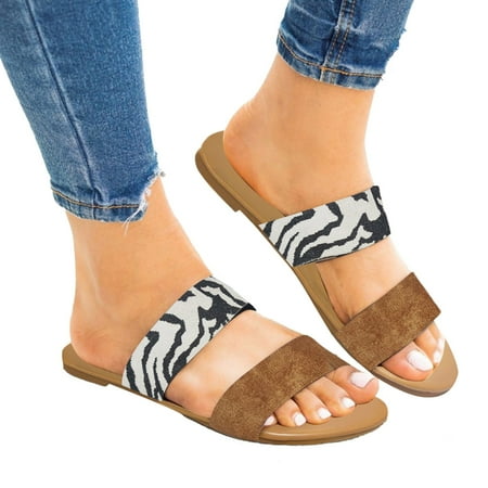 

NEGJ Women s Shoes Roman Style Flat Leopard Slippers Slip-On Fashion Outer Wear Sandals