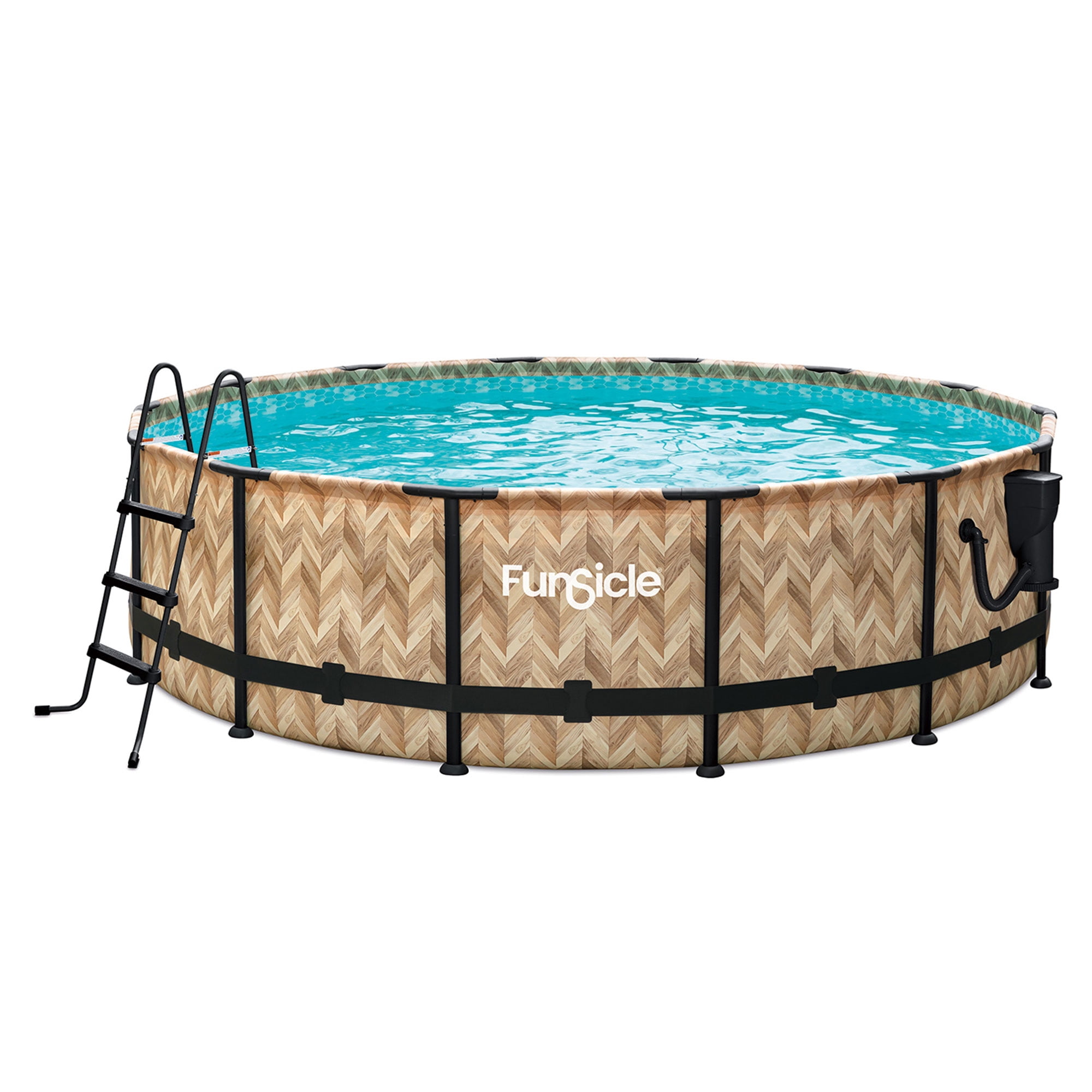 Funsicle 14' x 42" Oasis Round Pool with 14' Debris Cover, Oak Herringbone