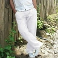 thumbnail image 4 of Summer Men‘s Cotton Linen Straight Drawstring Sweatpants Loose Casual Pants, 4 of 6