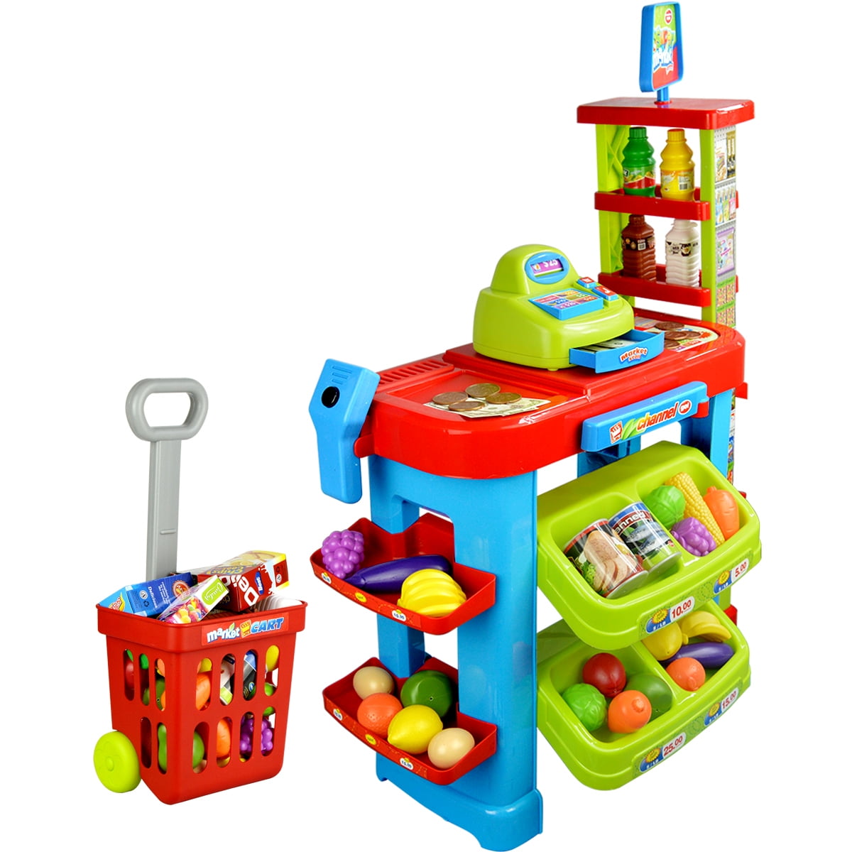 Supermarket Console Toy Shopping Store Playset Kids Workbench Pretend Play Set 
