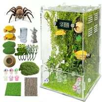 Jumping Spider Enclosure,DIY Insects Habitat,Small Reptile Terrarium Glass House Accessories Set,with Temperature and Humidity Detector Water Feeder Platform Hide