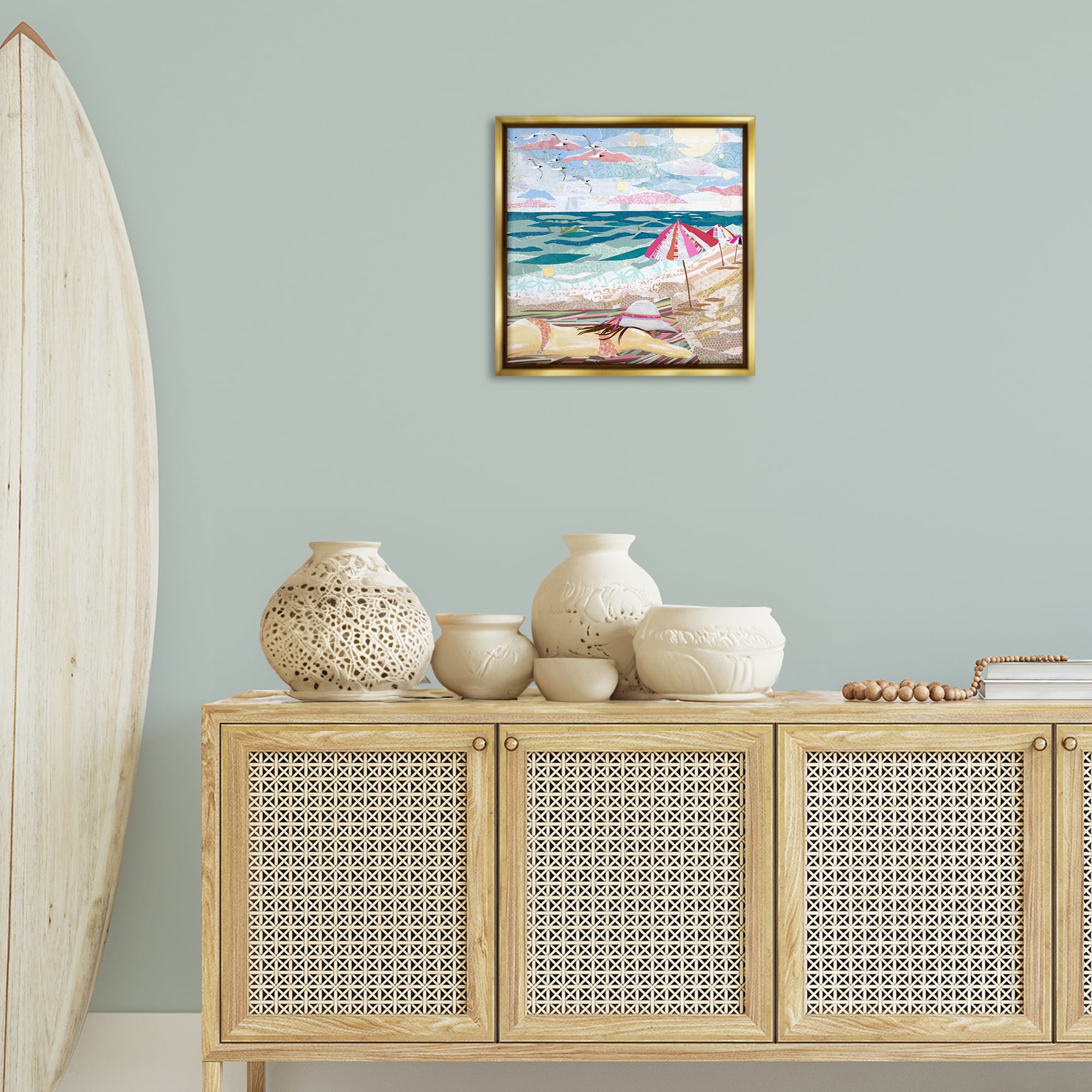Stupell Industries My Happy Place Collaged Landscape Painting Gold Floater Framed Canvas Art Print Wall Art, 18 x 18