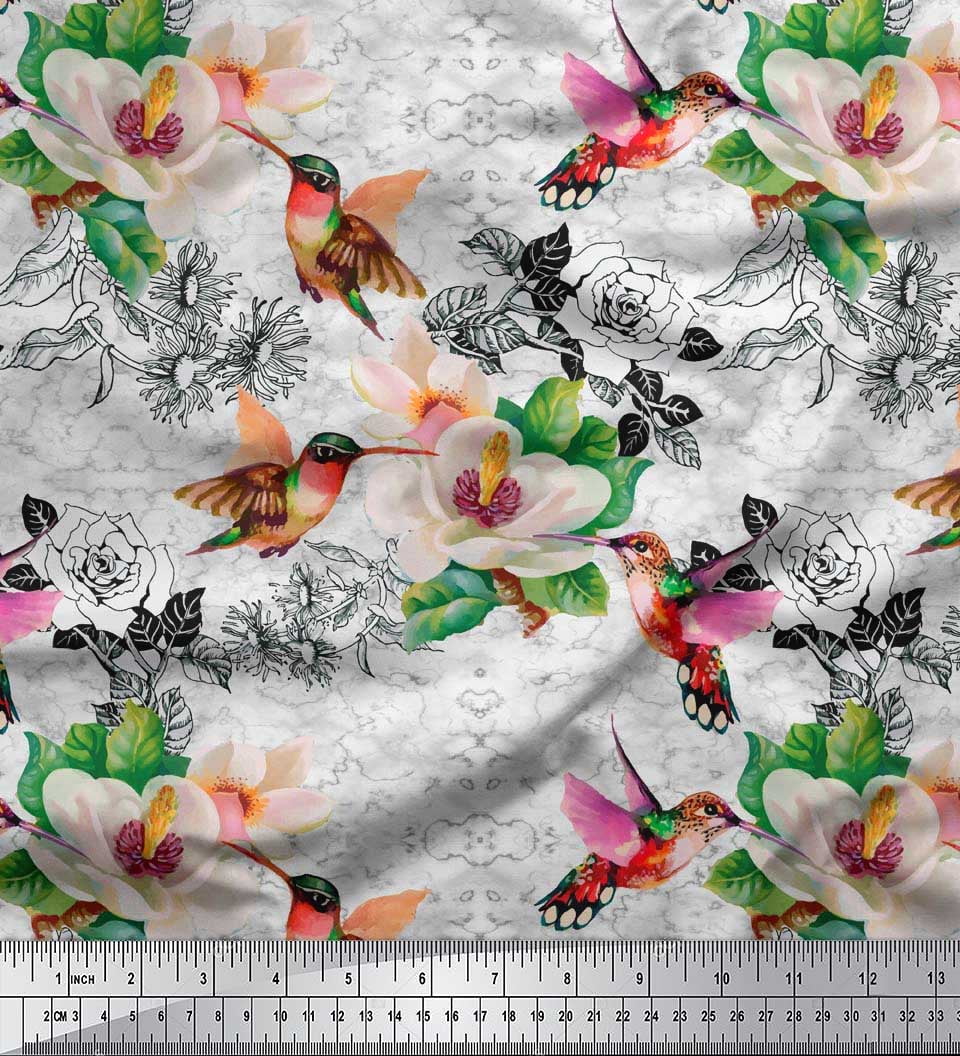 Soimoi White Poly Crepe Fabric Leaves & Rose Floral Print Sewing Fabric  Yard 52 Inch Wide : : Home & Kitchen