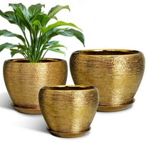 Round Gold Ceramic Plant Pots Set (6,8,10") -stillaflora Flower Pots for Indoor & Outdoor Plants for Potted Flowers & Greens, Indoor Outdoor Planters for Patio Balcony