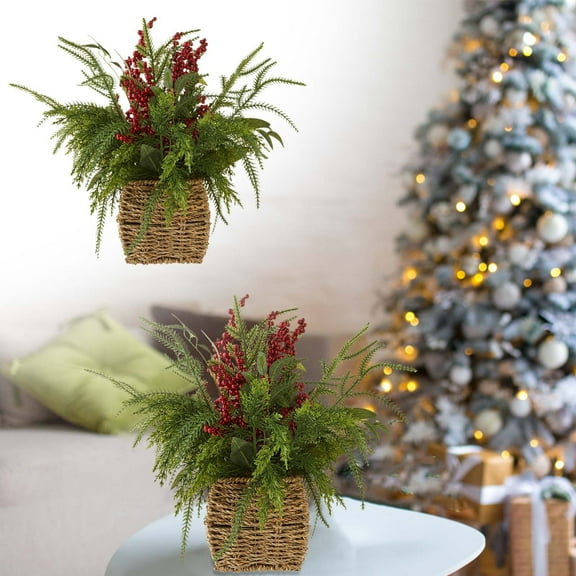 up to 60% off karymi Winter Flower Basket Tabletop Decoration with Red Berries and Greenery Festive Christmas Centerpiece Christmas Outdoor Decorations Extra Savings Best Sellers