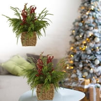 up to 60% off karymi Winter Flower Basket Tabletop Decoration with Red Berries and Greenery Festive Christmas Centerpiece Christmas Outdoor Decorations Extra Savings Best Sellers