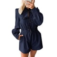 thumbnail image 5 of Long Lantern Sleeve Tie Front Women Casual Jumpsuit Shorts One Piece Romper, 5 of 6
