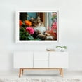 thumbnail image 2 of Maine coon cat relaxing - Photography Cat Flowers Floral Animal Garden Botanical Nature White Framed Wall Art Print 16 x 20 inches, 2 of 3