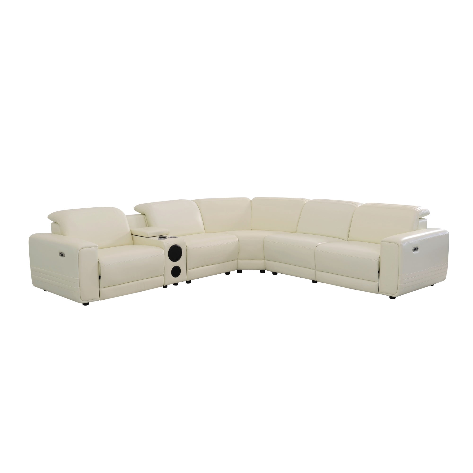 Gewnee Luxury Oversized Reclining Corner Sectional Couch, Power Recliner, Air Leather, Bluetooth Speakers, USB & Type‑C Charging, Cup Holders, Storage, for Living Room Home Theater, Off-White