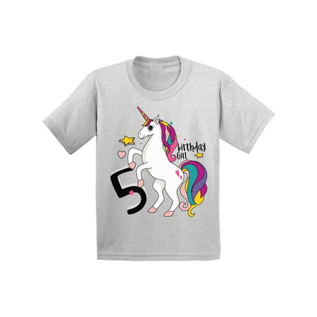 Awkward Styles Birthday Girl Youth Shirt Unicorn Tshirt for Girls 5th Birthday Tshirt for Little Girls Unicorn Birthday Party Girls Unicorn Birthday Cute Gifts for 5 Year Old Rainbow 5th (Best Gifts For Five Year Old Girl)