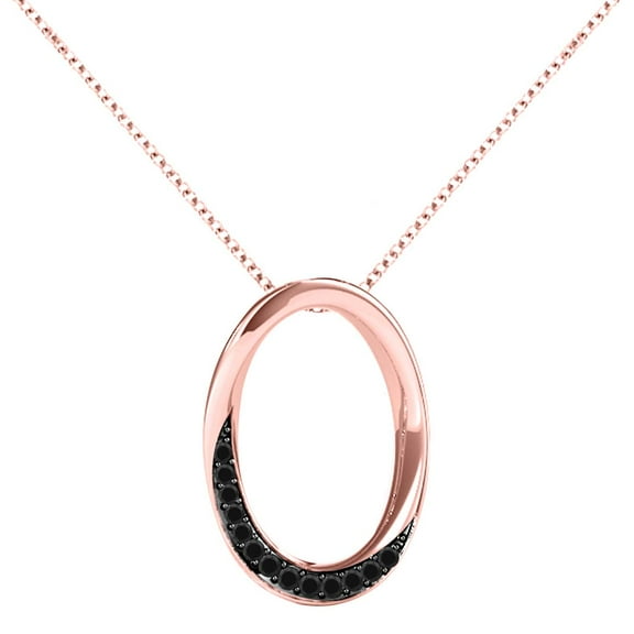 Mauli Jewels Black Diamond Pendant Necklace For Women 0.07 Carat Round Black Diamond Oval Shape Pendant Necklace In 10K Rose White Yellow Gold With 18 925 Sterling Silver Box Chain|Silver Chain