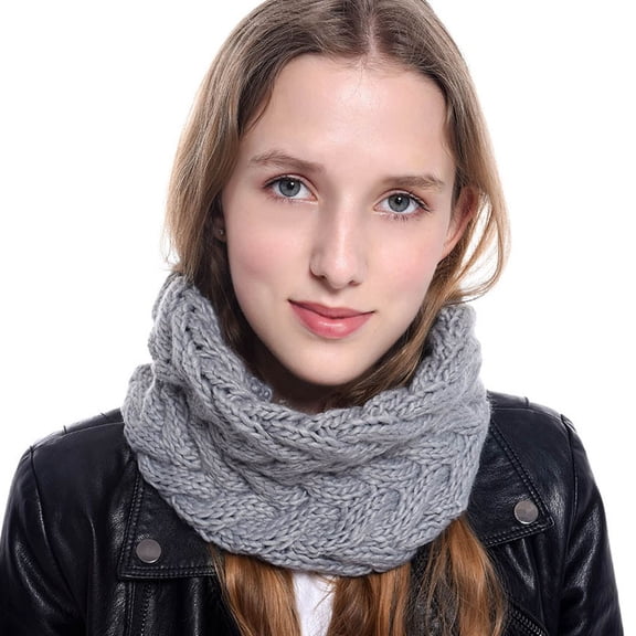 Neck Warmer, Duoif Warm Neck Crochet Knit Cowl Ring Women Thick Circle Scarves Chunky Scarf for Women Grey