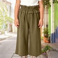 thumbnail image 2 of Girls Wide Leg Cotton Pants Paperbag High Waist Ruffle Hem Palazzo Trousers Kid Summer Baggy Oversize Casual Flowy Beachwear, 2 of 5