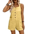 thumbnail image 4 of cfhntfmh Summer Rompers for Women Casual Loose Fit Shorts Square Neck Sleeveless Button Jumpsuits Summer Vacation Clothes, 4 of 6